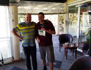 Sam presenting Wade Morrison from Albany Irrigation Drilling his prize at the Golf Comp. nearest the pin > בקרה ישראל